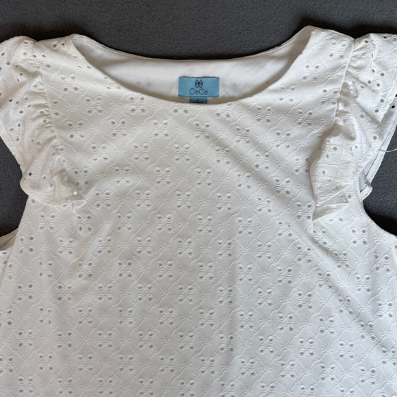 NEW CeCe Women’s White Eyelet Ruffle top cap sleeves size large. Fully lined - Picture 8 of 11